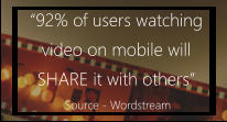 “92% of users watching  video on mobile will SHARE it with others”  Source - Wordstream